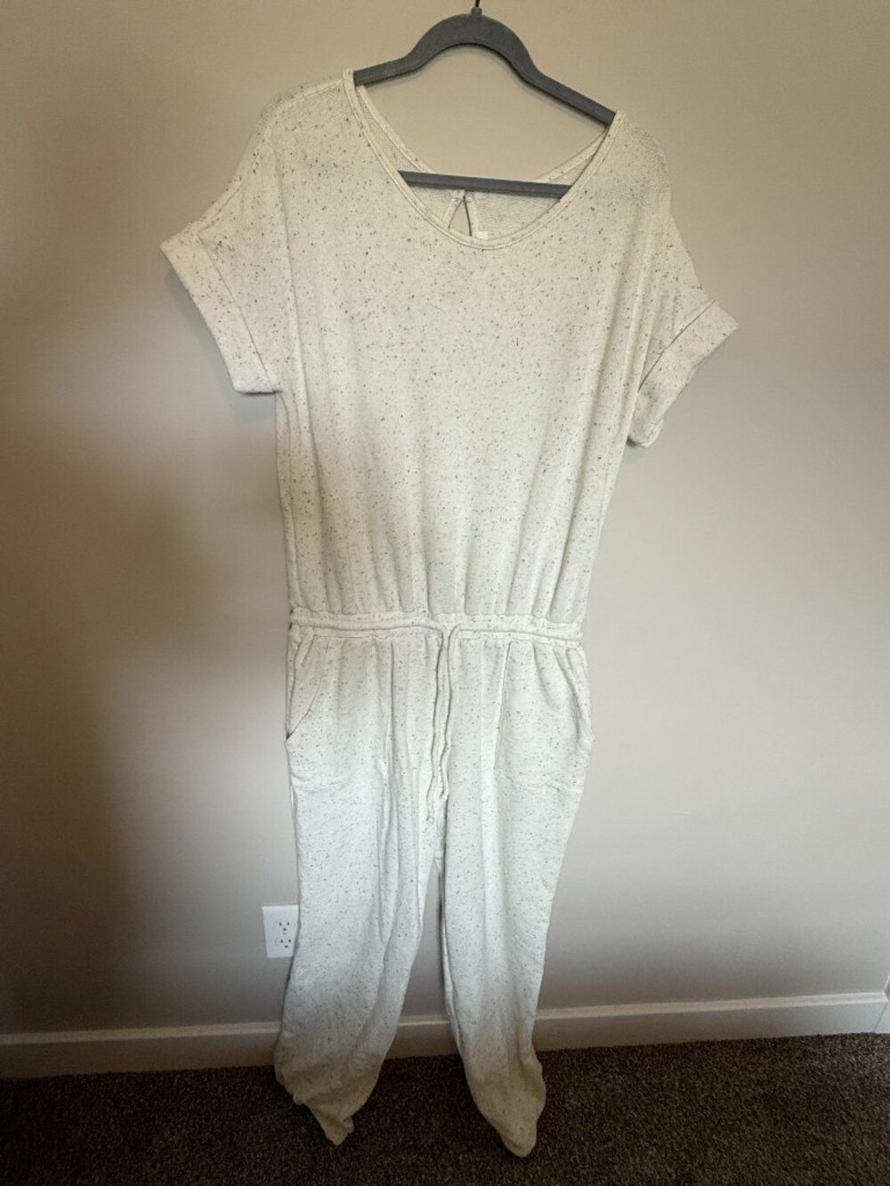 Cherish Knit Jumpsuit Women’s Large Cream Speckled Lounge One Piece NEW